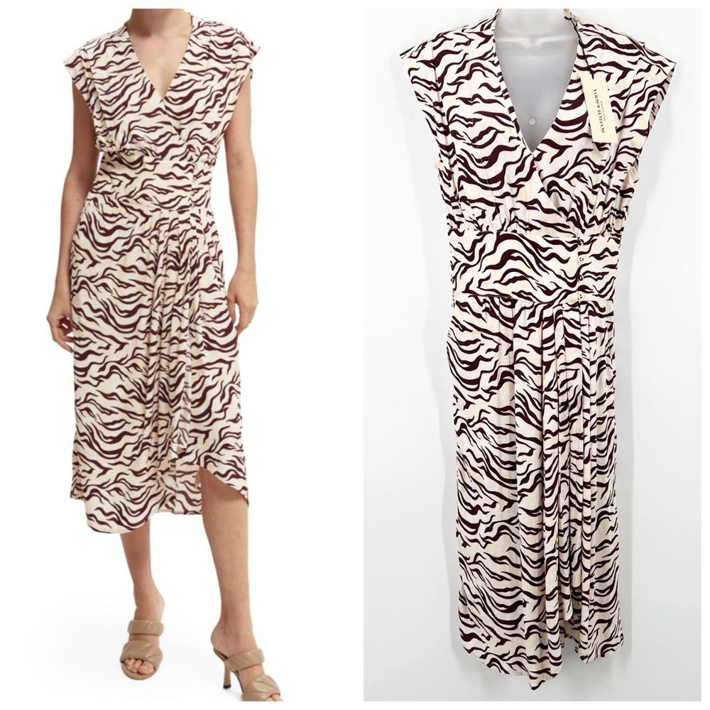 Scotch & Soda Zebra Print Midi Dress - Black and Cream